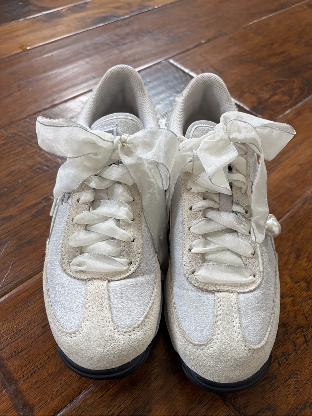 Puma Women's Cream and White Satin Ribbon Sneakers